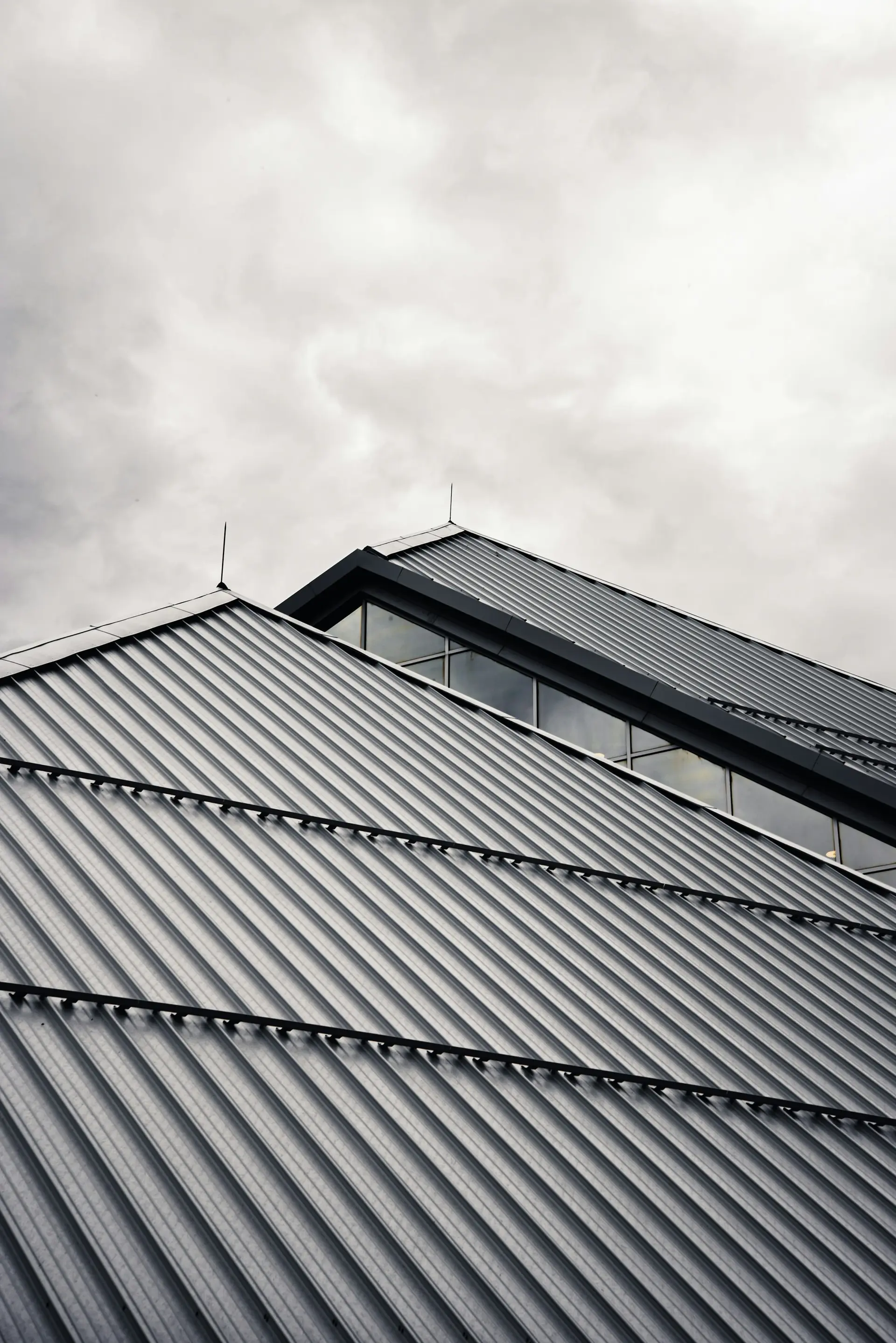 Standing seam metal roofing on an industrial commercial building